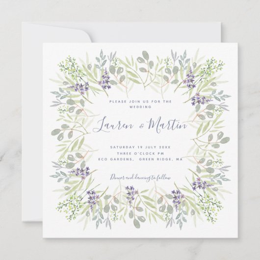 カントリーオリーブとローズマリー・結婚グリーンリーズ 招待状 (正面)