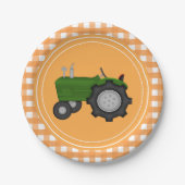 カントリーオレンジギンガムトラクターパーティープレート ペーパープレート (正面)