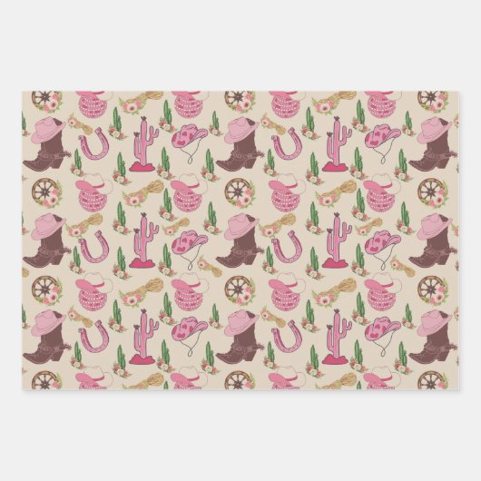 カントリーカウガールウェスタンパターン ラッピングペーパーシート (正面3)