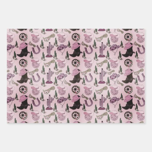 カントリーカウガールウェスタンパターン ラッピングペーパーシート (正面2)