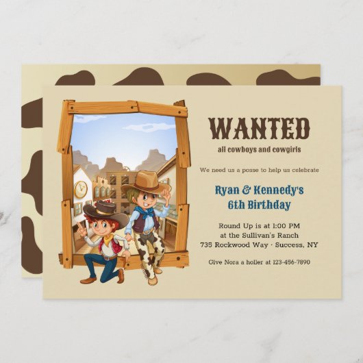カントリーカウボーイズ誕生日パーティーの招待 招待状 (正面/裏面)