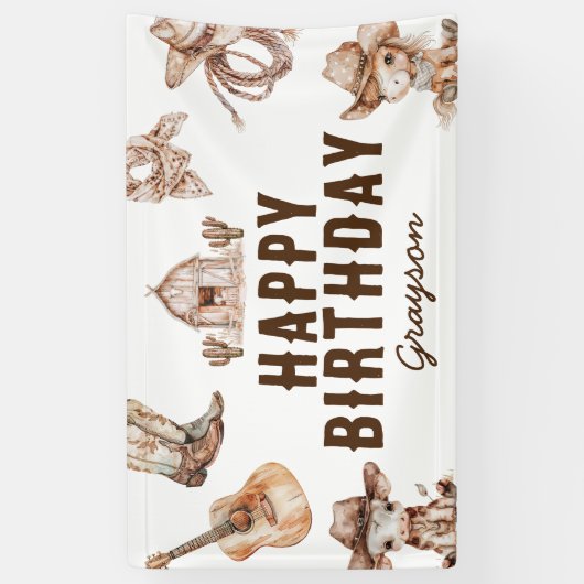 カントリーカウボーイハッピーバースデー 横断幕 (縦)