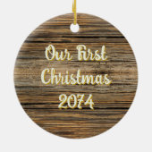 カントリーカウボーイブーツカップル初めてのクリスマス セラミックオーナメント (裏面)