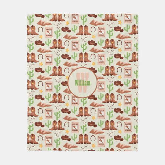 カントリーカウボーイブーツスティックホースデザートウェスタン フリースブランケット (正面)