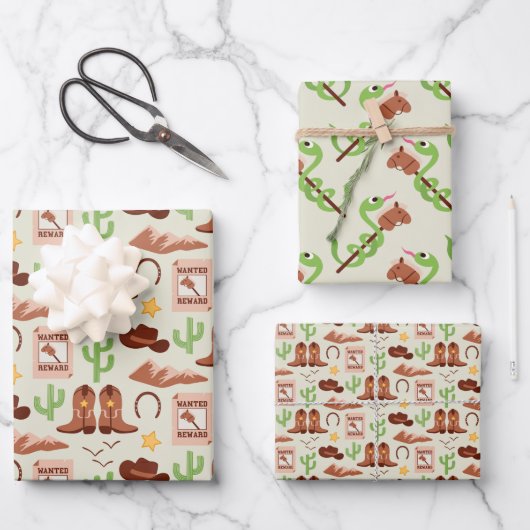 カントリーカウボーイブーツスティックホースデザートウェスタン ラッピングペーパーシート (正面)