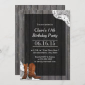 カントリーカウボーイブーツレース&ウッド誕生日パーティー 招待状 (正面/裏面)