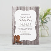 カントリーカウボーイ/女性のカーボーイウッド誕生日パーティー 招待状 (スタンド正面)