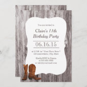 カントリーカウボーイ/女性のカーボーイウッド誕生日パーティー 招待状 (正面/裏面)