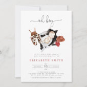 カントリーカウボ素朴ーイ水彩少年ベビーシャワー 招待状 (正面)