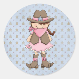 カントリーカウポークおもしろい女性のカーボーイシール ラウンドシール