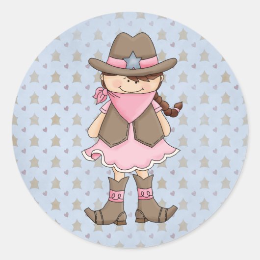 カントリーカウポークおもしろい女性のカーボーイシール ラウンドシール (正面)