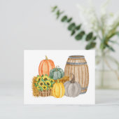 カントリーカボチャの収穫 – ひまわりの花とバレル ポストカード (スタンド正面)