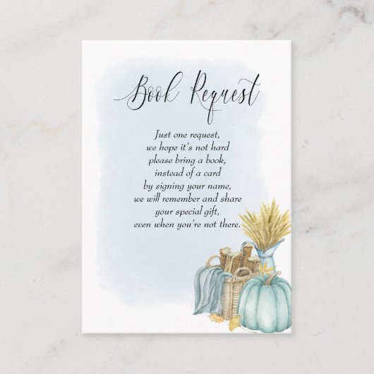カントリーカボチャ青い水の色のブックリクエスト エンクロージャーカード (正面)