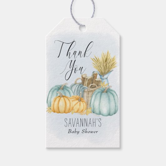 カントリーカボチャ青い水色ありがとう ギフトタグ (正面)