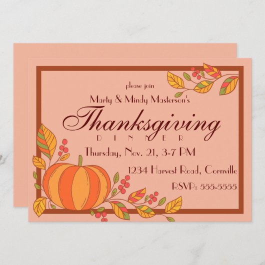 カントリーカボンプキンサンクスギビングディナーパーティー 招待状 (正面/裏面)