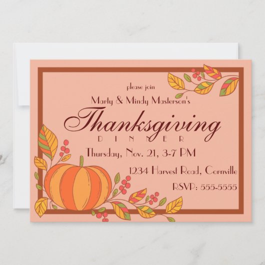 カントリーカボンプキンサンクスギビングディナーパーティー 招待状 (正面)