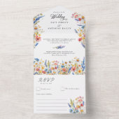 カントリーカラフルワイルドフラワー結婚フローラ オールインワン招待状 (内側)