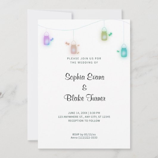 カントリーカラーぶら下がったのメイソンジャースホワイト結婚ズ 招待状 (正面)