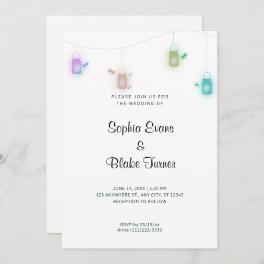 カントリーカラーぶら下がったのメイソンジャースホワイト結婚ズ 招待状 (正面/裏面)