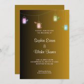 カントリーカラーぶら下がったメイスンジャースの金ゴールド結婚ズ 招待状 (正面/裏面)