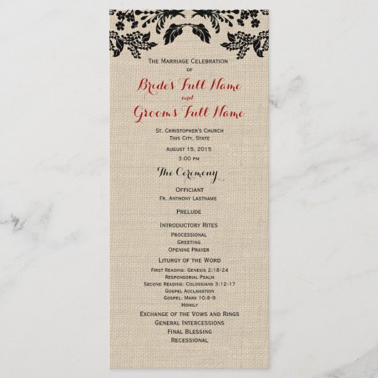 カントリーガーデンアンドバーラップ結婚式 プログラム (正面)