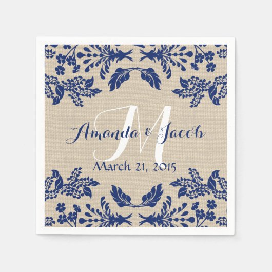 カントリーガーデンダマスクブルーアンドバーラップ スタンダードカクテルナプキン (正面)