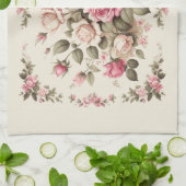 カントリーガーデンピンクのバラのクリームの背景 キッチンタオル (折り畳み)