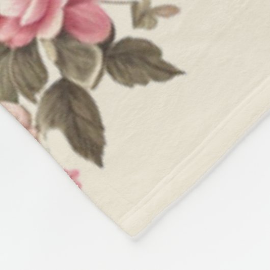 カントリーガーデンピンクのバラのクリームの背景 フリースブランケット (角)