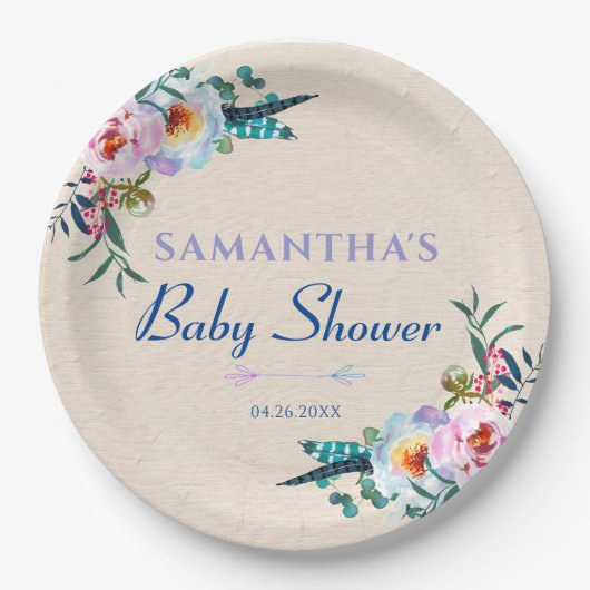 カントリーガーデンボホフローラベビーシャワーウェルカム ペーパープレート (正面)