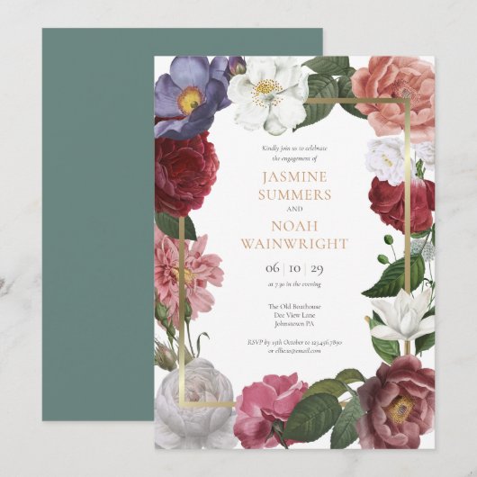 カントリーガーデンローズ フローラルエンゲージメントパーティー 招待状 (正面/裏面)