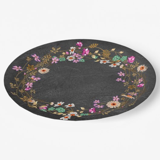 カントリーガールのスタイルの花輪アートモチーフ ペーパープレート (アングル)