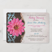 カントリーガールピンク《植物》百日草ベビーシャワー招待状 招待状 (正面)