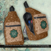 カントリーガール素朴フローラルパターングリーンブラウン スリングバッグ