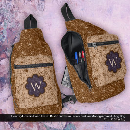 カントリーガール素朴フローラルパターンパープルブラウン スリングバッグ