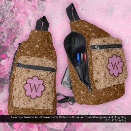 カントリーガール素朴フローラルパターンピンクブラウン スリングバッグ