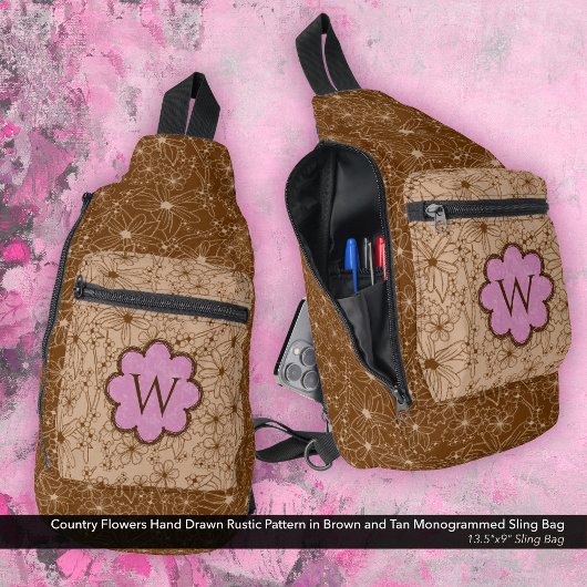 カントリーガール素朴フローラルパターンピンクブラウン スリングバッグ