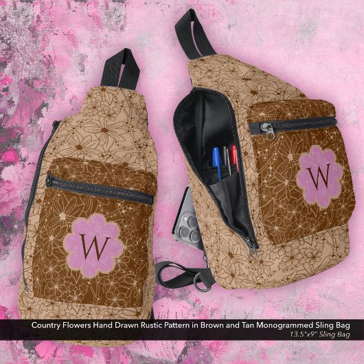 カントリーガール素朴フローラルパターンピンクブラウン スリングバッグ