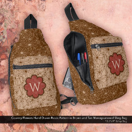 カントリーガール素朴フローラルパターンレッドブラウン スリングバッグ