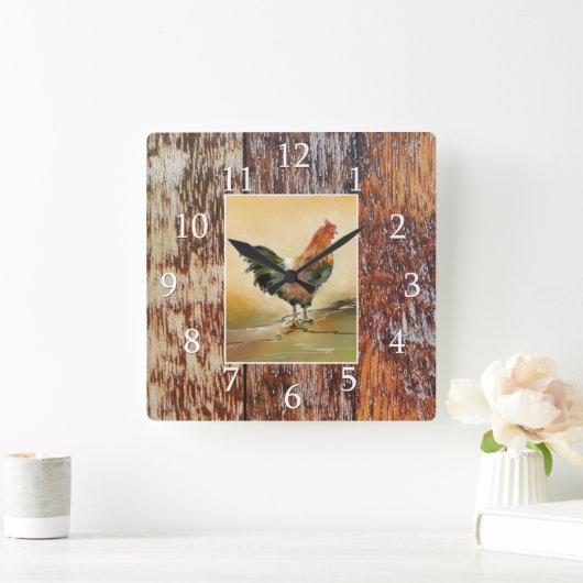 カントリーキッチンオンドリウ素朴ッドファームハウス スクエア壁時計 (ホーム)