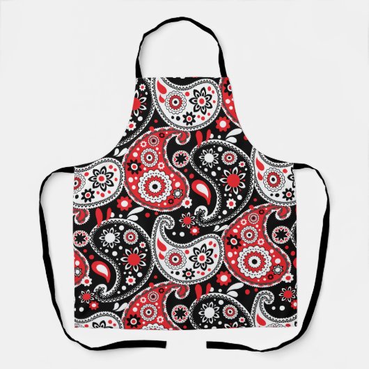 カントリーキッチンペイズリーカントリーウエスタンレッドブラック エプロン (正面)