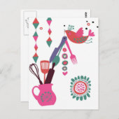 カントリーキッチン – フローラ上のシルバーウェア。 ポストカード (正面/裏面)