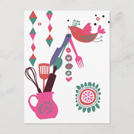 カントリーキッチン – フローラ上のシルバーウェア。 ポストカード (正面)