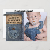 カントリーキッドバースデーパーティーデニムジャンスタイル 招待状 (正面/裏面)