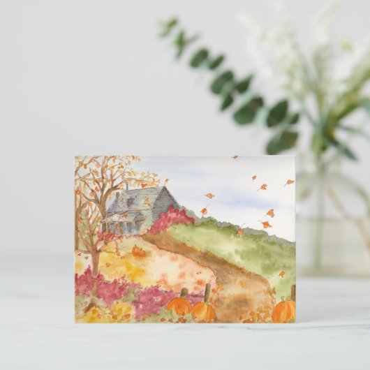 カントリーキャビン秋の風景引っ越しました ポストカード (スタンド正面)
