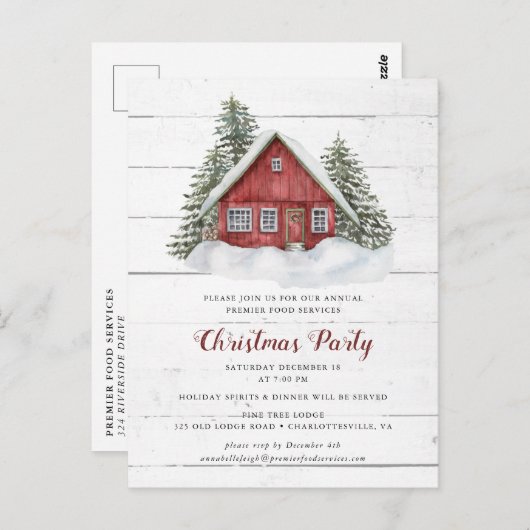 カントリーキャビン素朴クリスマスパーティの招待状 ポストカード (正面/裏面)