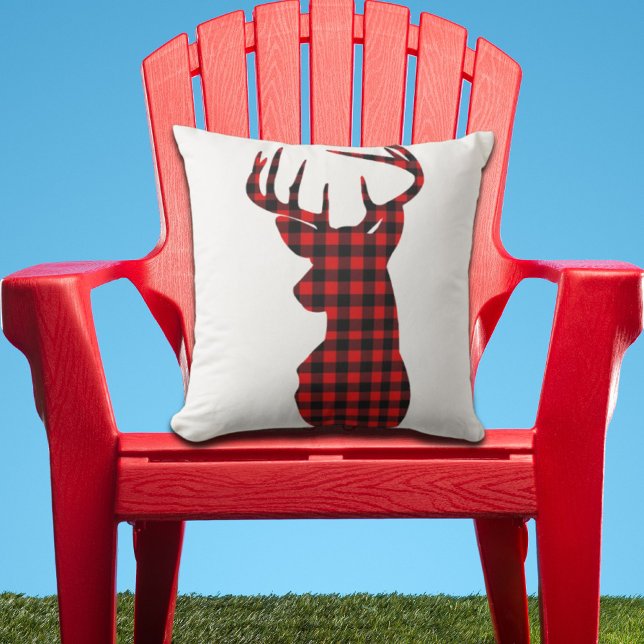 カントリーキャビン赤いバッファローplaidクリスマスイカ アウトドアクッション (country cabin red buffalo plaid christmas deer outdoor pillow)