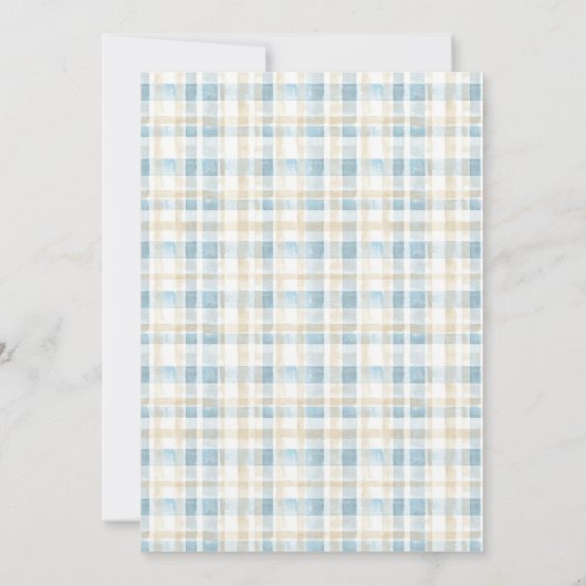 カントリーギンガムブルージャンベビーシャワー招待状 招待状 (裏面)