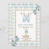 カントリーギンガムブルージャンベビーシャワー招待状 招待状 (正面/裏面)