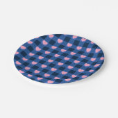 カントリーギンガムブルーピンクハートパターン ペーパープレート (アングル)