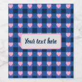 カントリーギンガムブルーピンクハートパターン ワインラベル (シングルラベル)